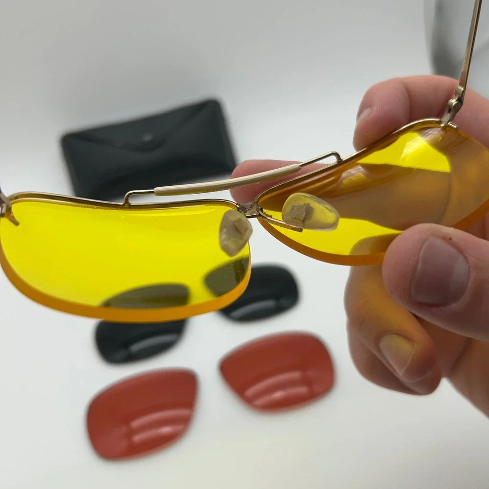 Vintage Cabelas Aviator Shooting Glasses Gold‎ Interchangeable Lenses Case 3 Set